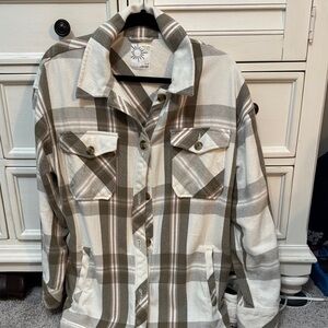 Plaid Button Down Shirt - Cream and Brown